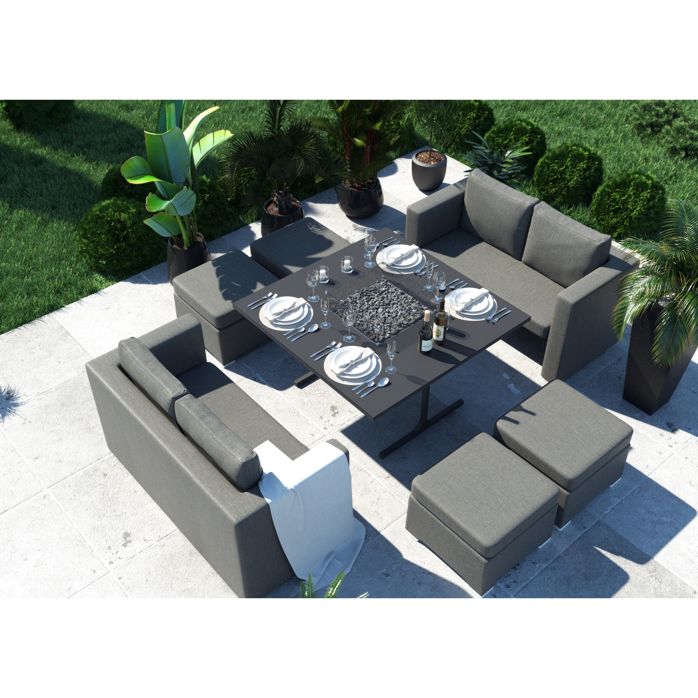 Fuzion Outdoor Fabric Cube Sofa Set with Fire Pit