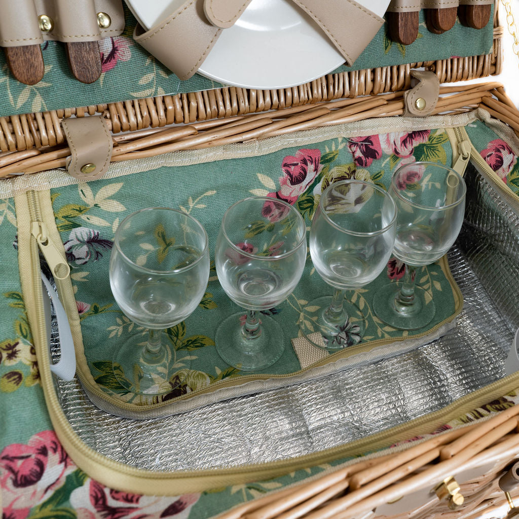 Deluxe Wicker English Rose 4 Person Picnic Basket