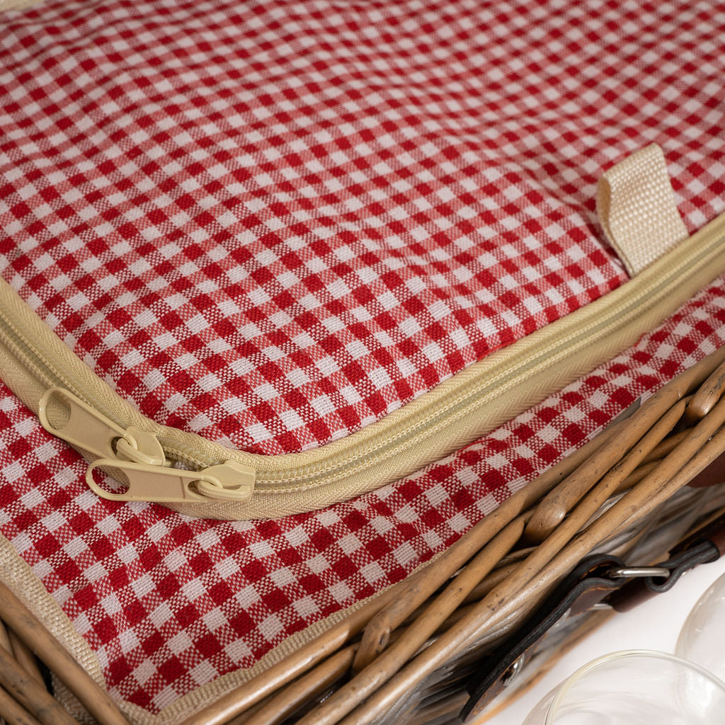 Deluxe Wicker Red Gingham 4 Person Picnic Basket