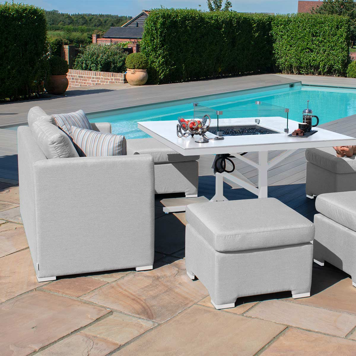 Fuzion Outdoor Fabric Cube Sofa Set with Fire Pit