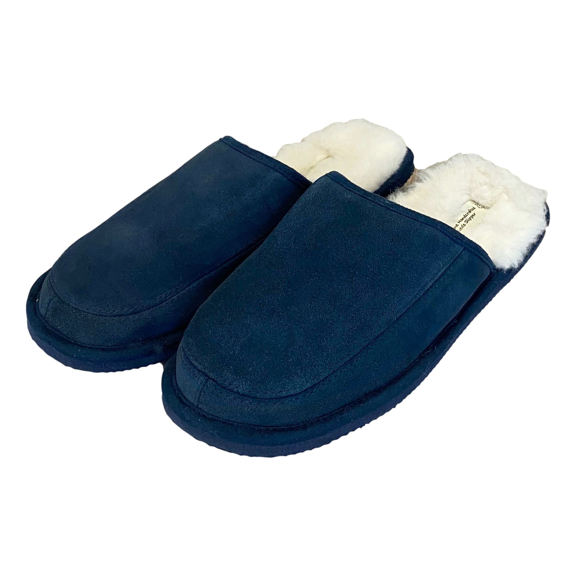 Men's 'James' Lambswool Slipper Mules - Navy