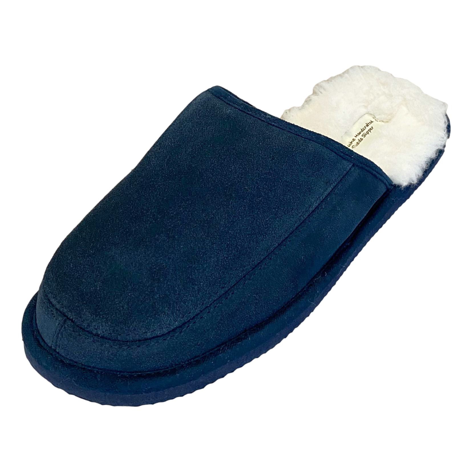 Men's 'James' Lambswool Slipper Mules - Navy