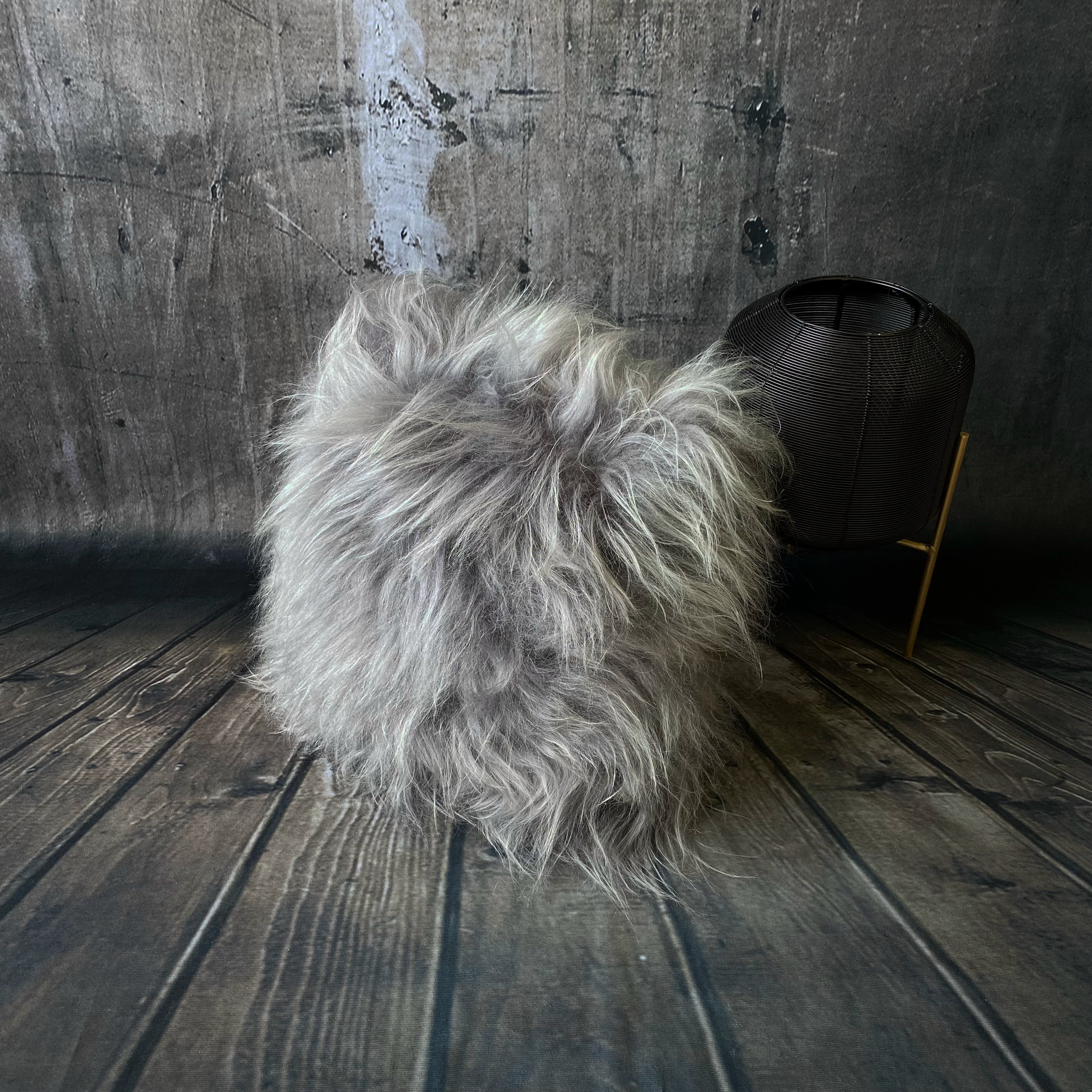 Luxury Icelandic Sheepskin Cushion with Cotton Back in Grey