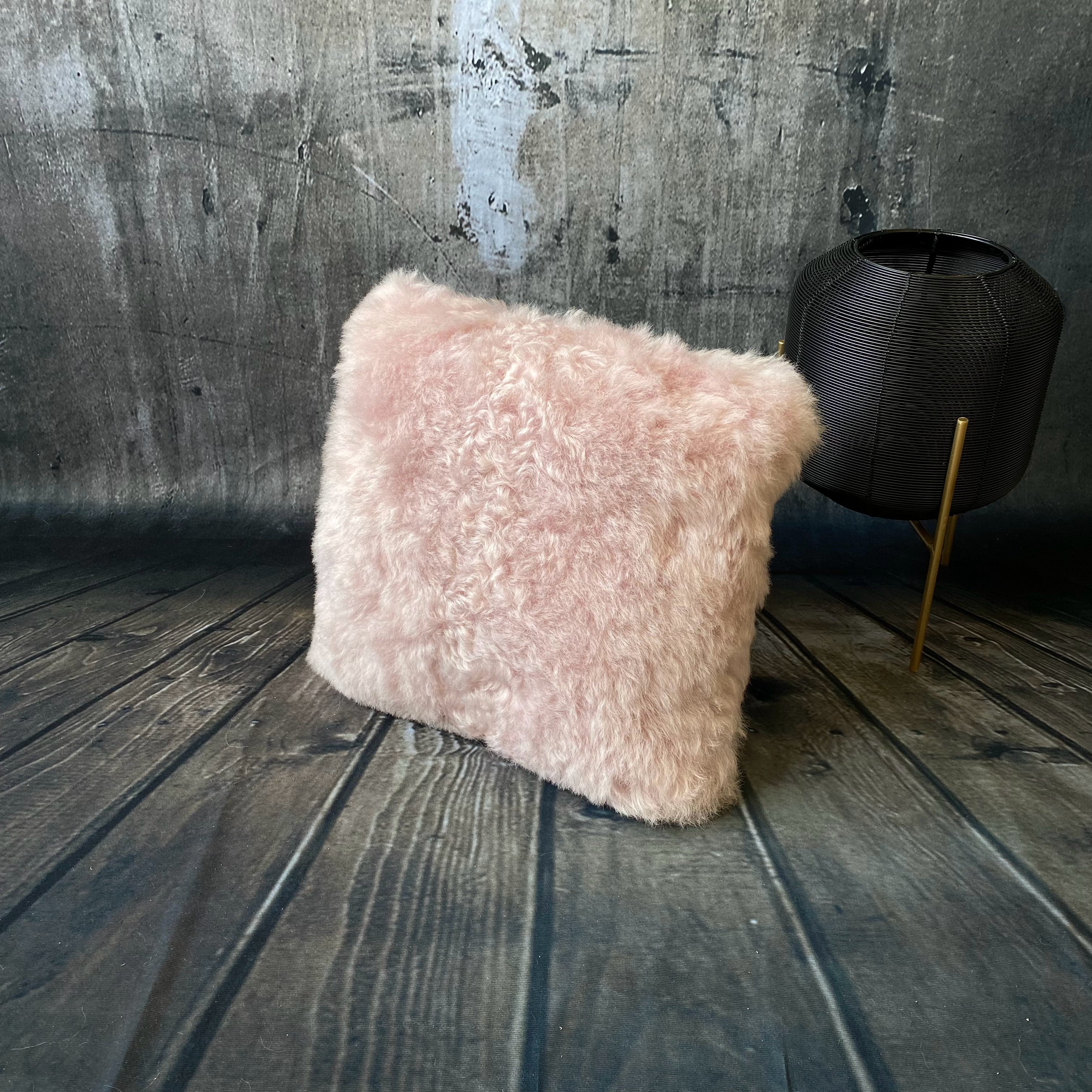 Luxury Icelandic Double Sided Shorn Sheepskin Cushion in Pale Pink