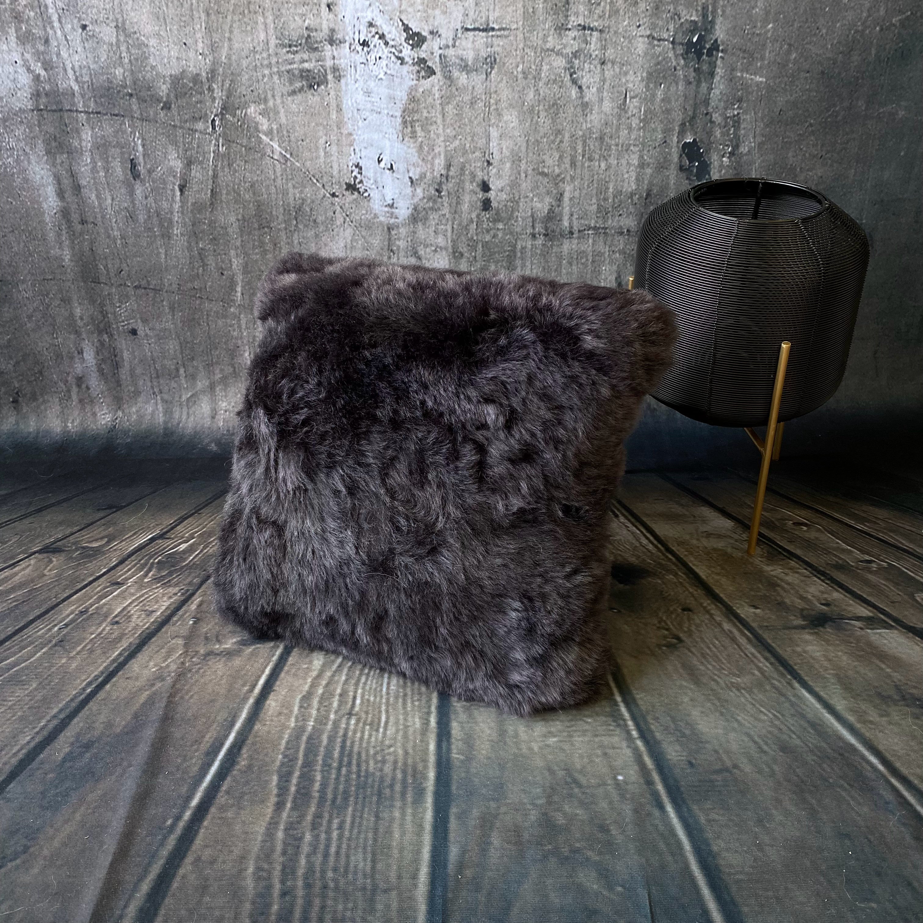 Luxury Icelandic Shorn Sheepskin Cushion with a Cotton Back in Graphite