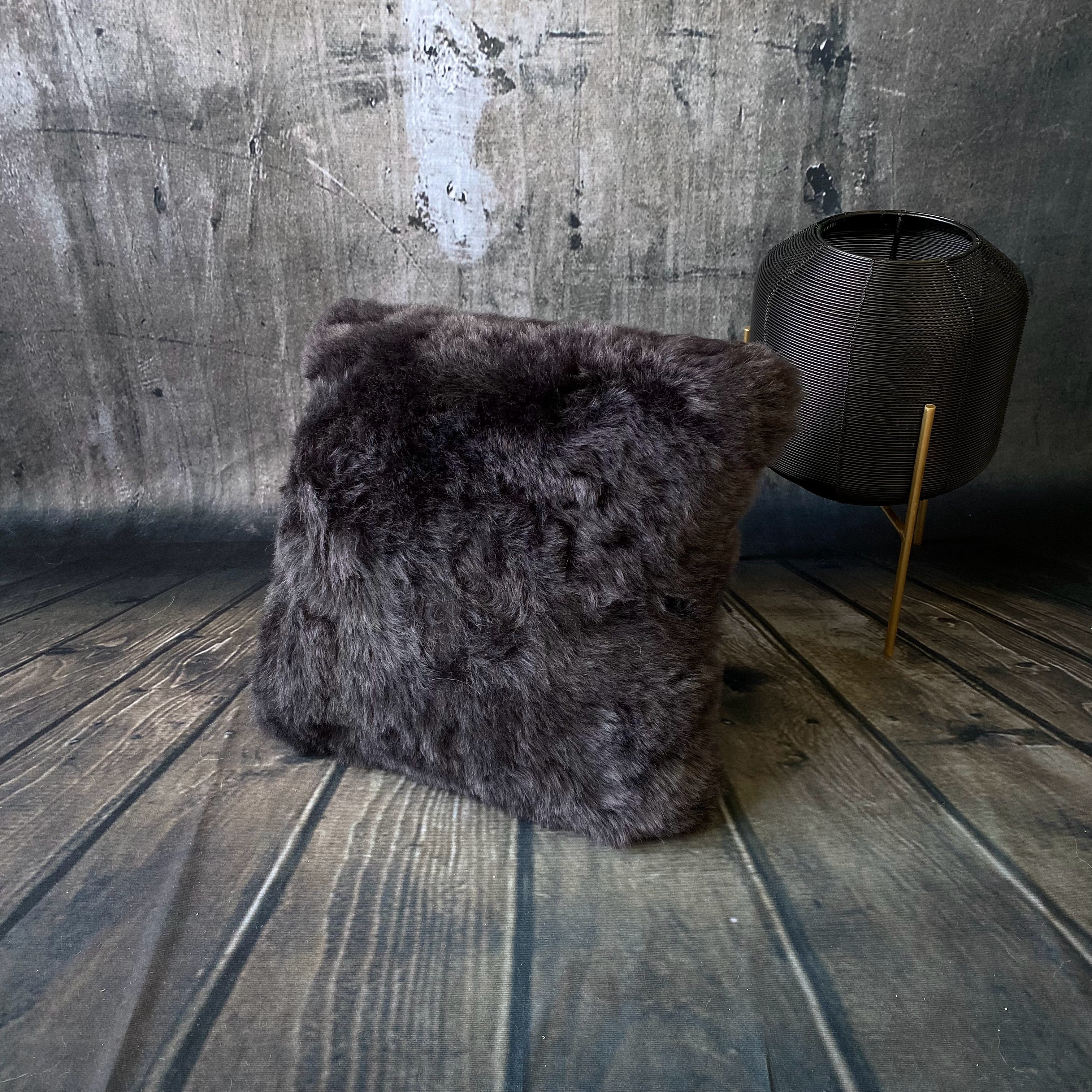 Luxury Icelandic Double Sided Shorn Sheepskin Cushion in Graphite