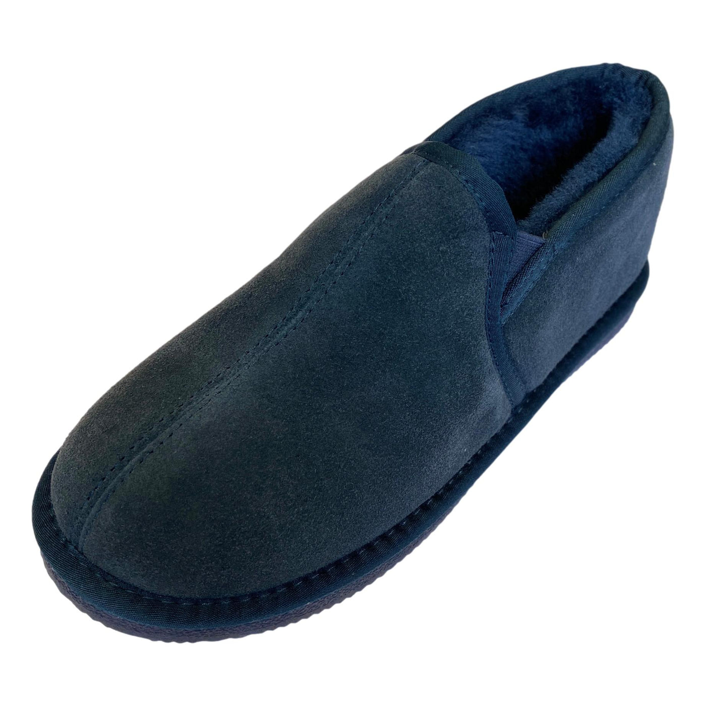 Deluxe Mens 'Sam' Sheepskin Slippers with Hard Sole - Navy