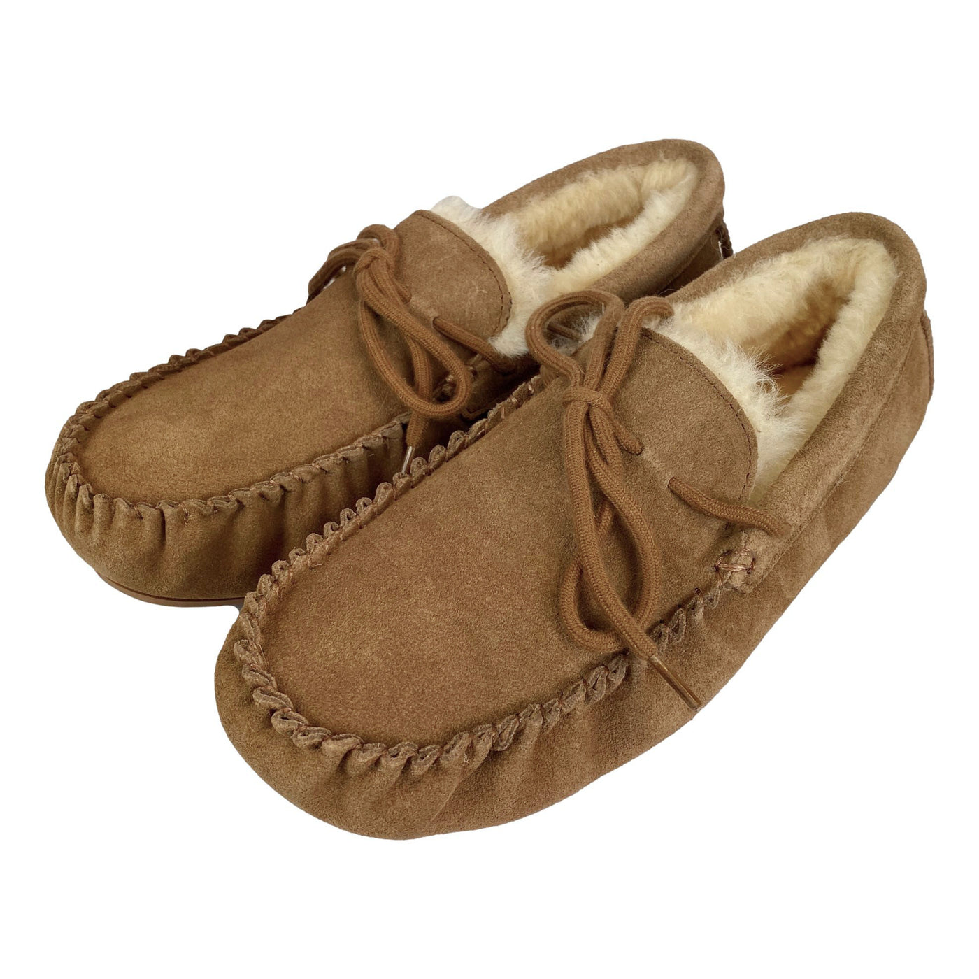 Deluxe Mens 'Adam' Sheepskin Moccasin Slippers with Hard Sole - Chestnut