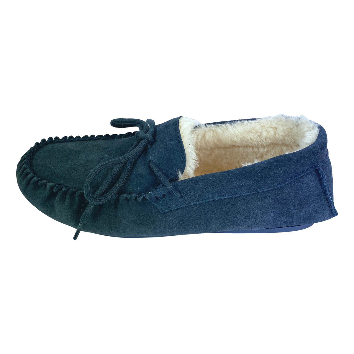 Deluxe Mens 'Leo' Lambswool Moccasin Slippers with Hard Sole Navy