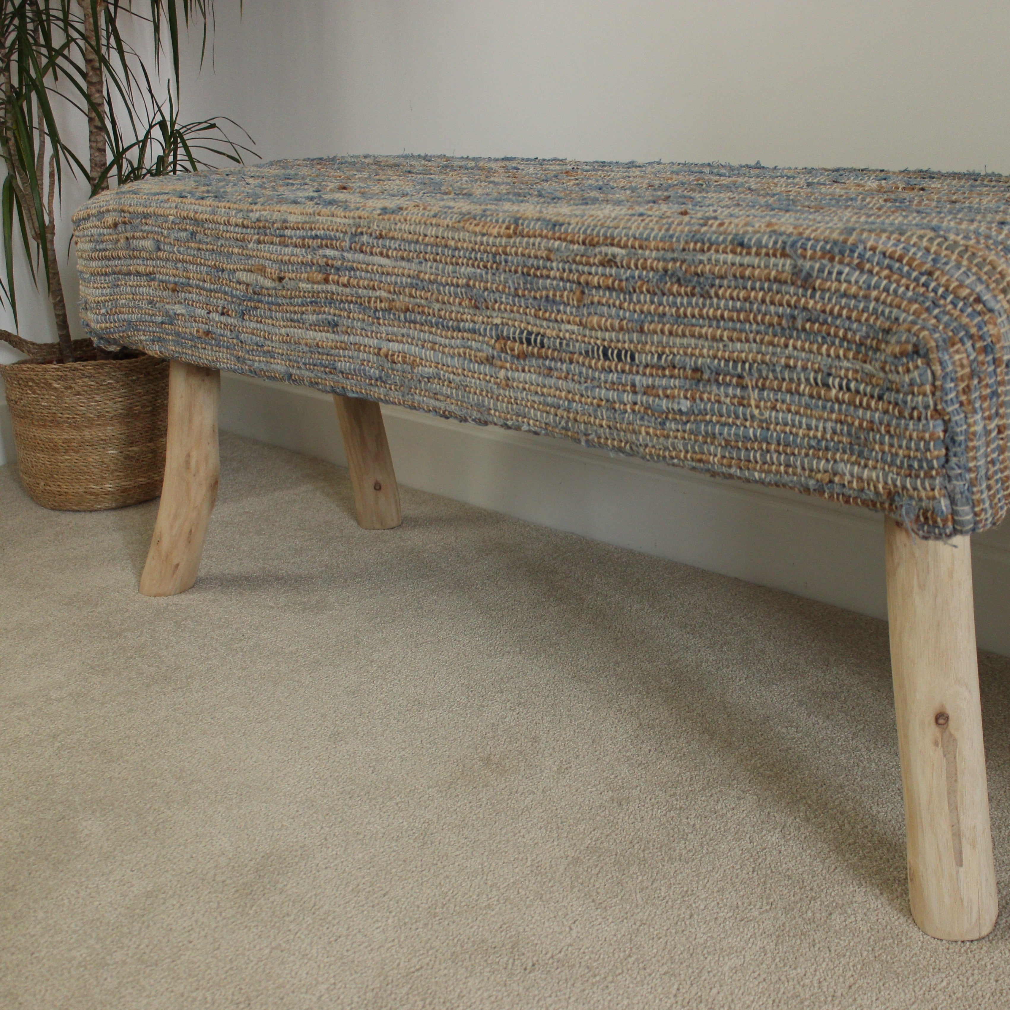 Blue Woven Textured 'Arya' Bench