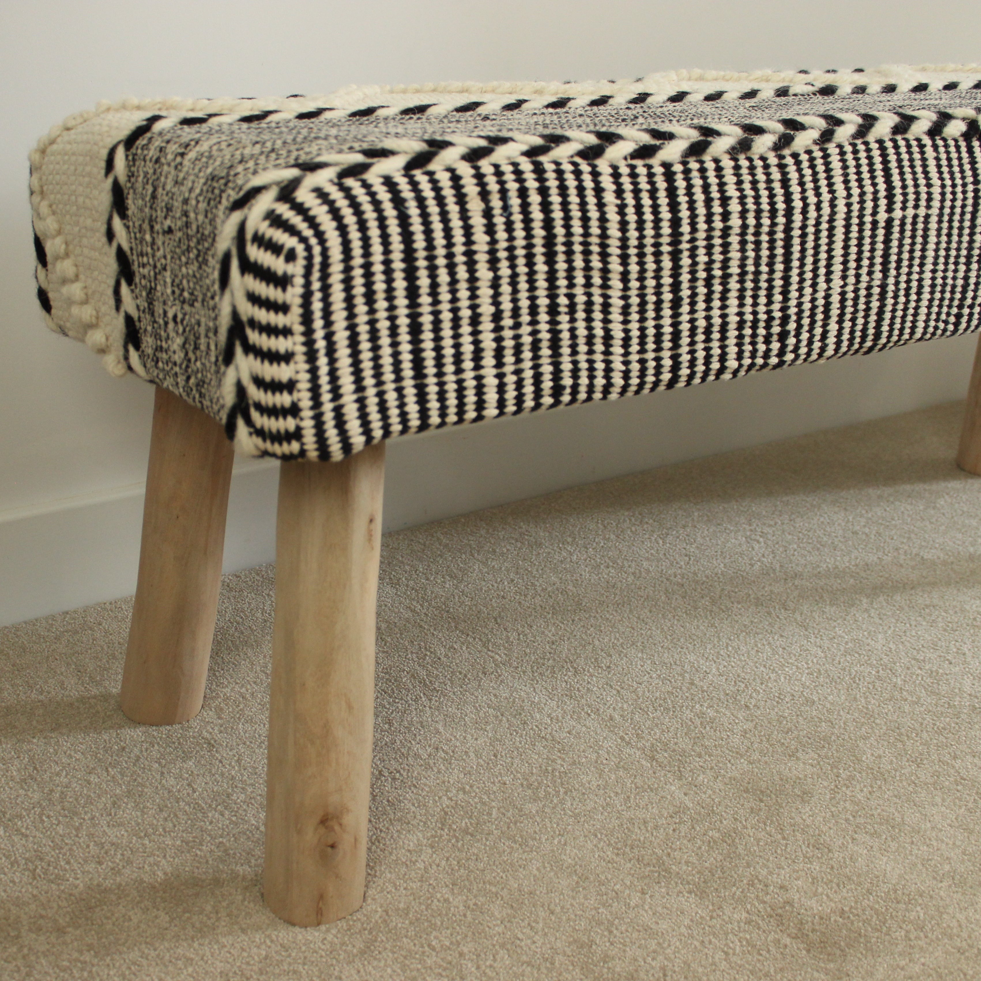 Ivory & Charcoal Textured 'Pitre' Bench