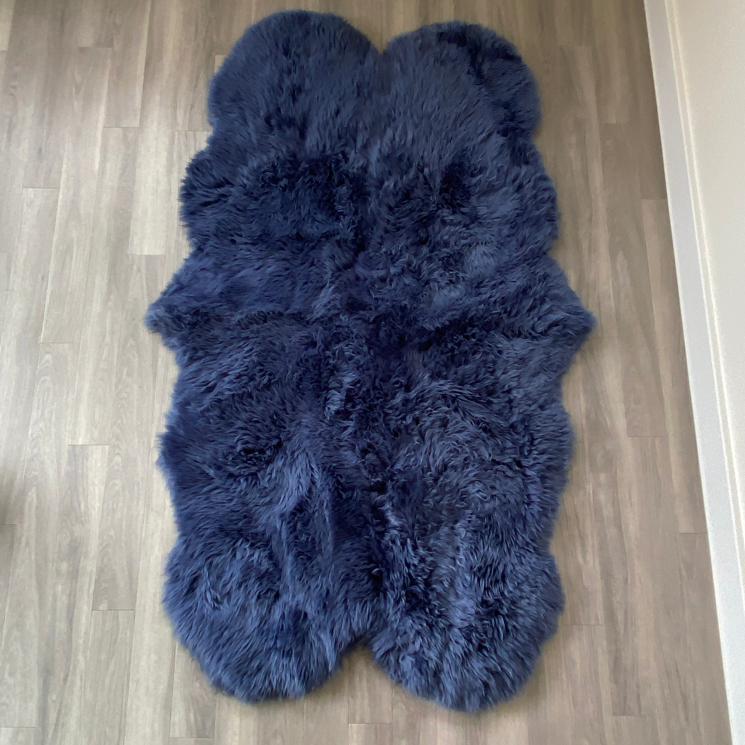 Navy Blue Quad Sheepskin Rug (190x120cm) Extra Thick Large Natural Rug ...