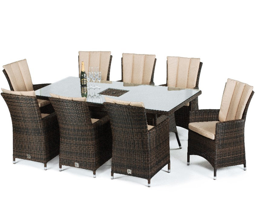 LA 8 Seat Rectangular Rattan Ice Bucket Dining Set