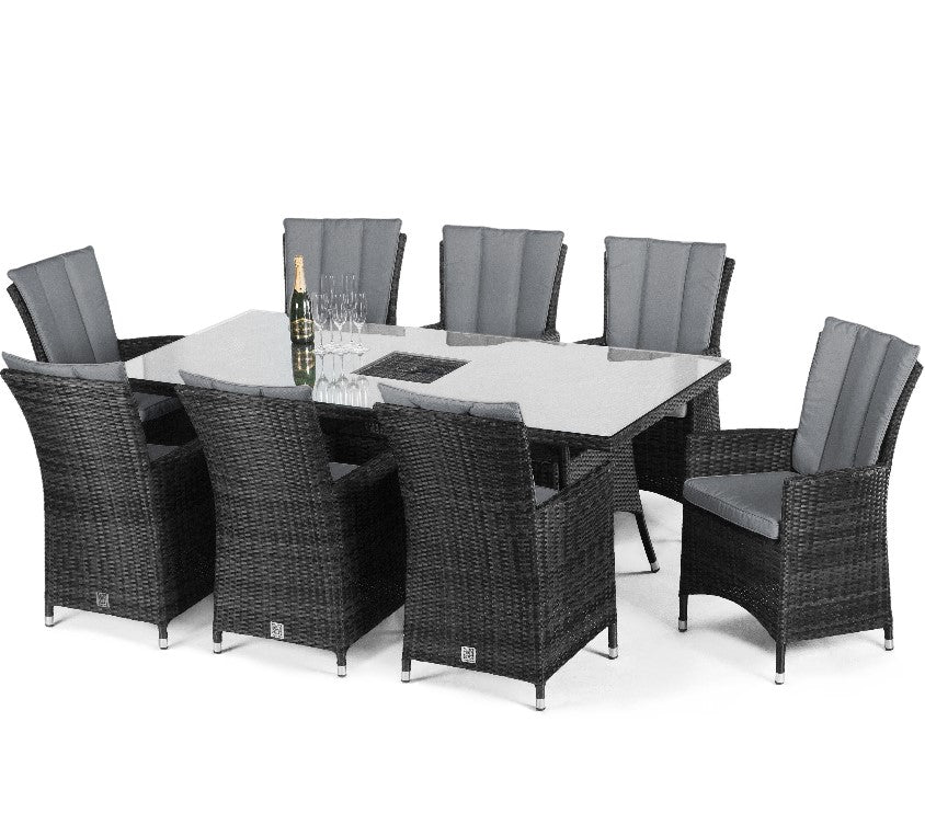 LA 8 Seat Rectangular Rattan Ice Bucket Dining Set