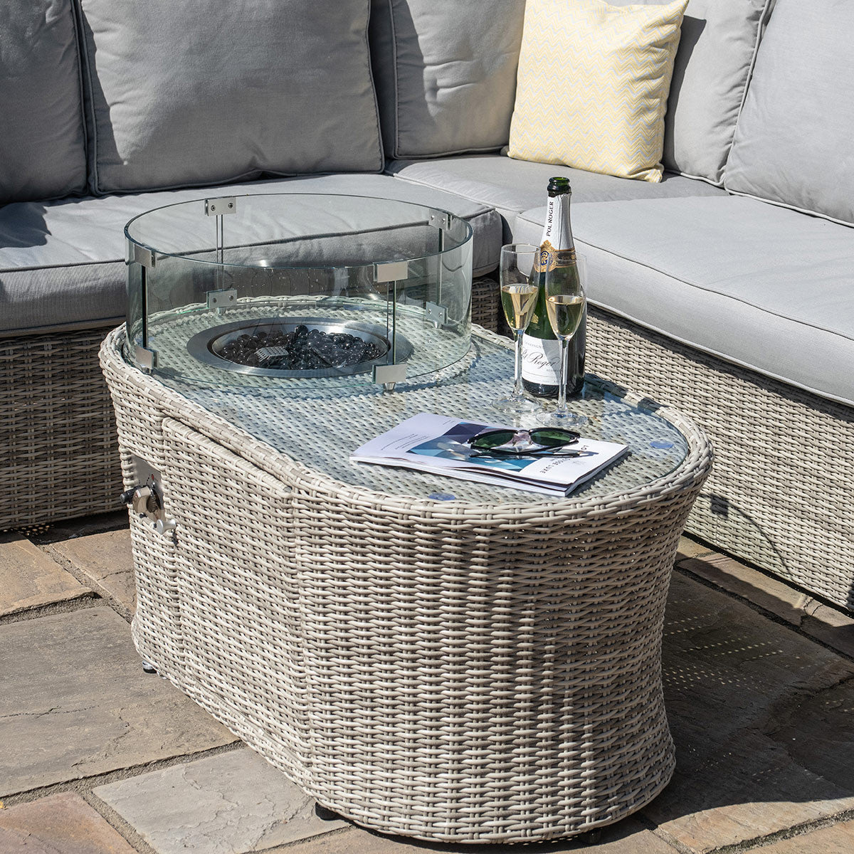 Oxford Rattan Small Corner Sofa with Fire Pit Coffee Table