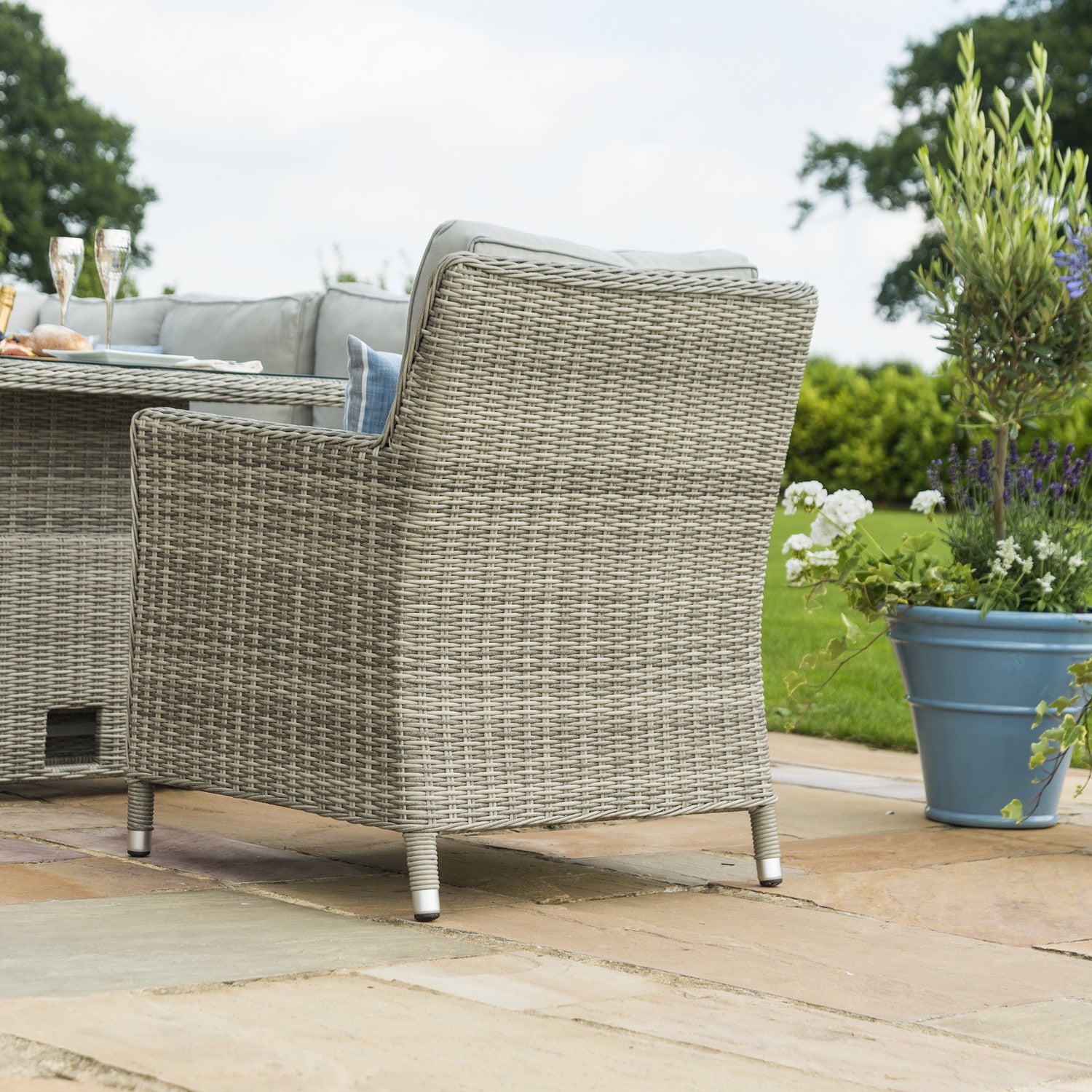 Oxford Rattan Corner Dining Sofa Set with Ice Bucket, Rising Table and Armchair