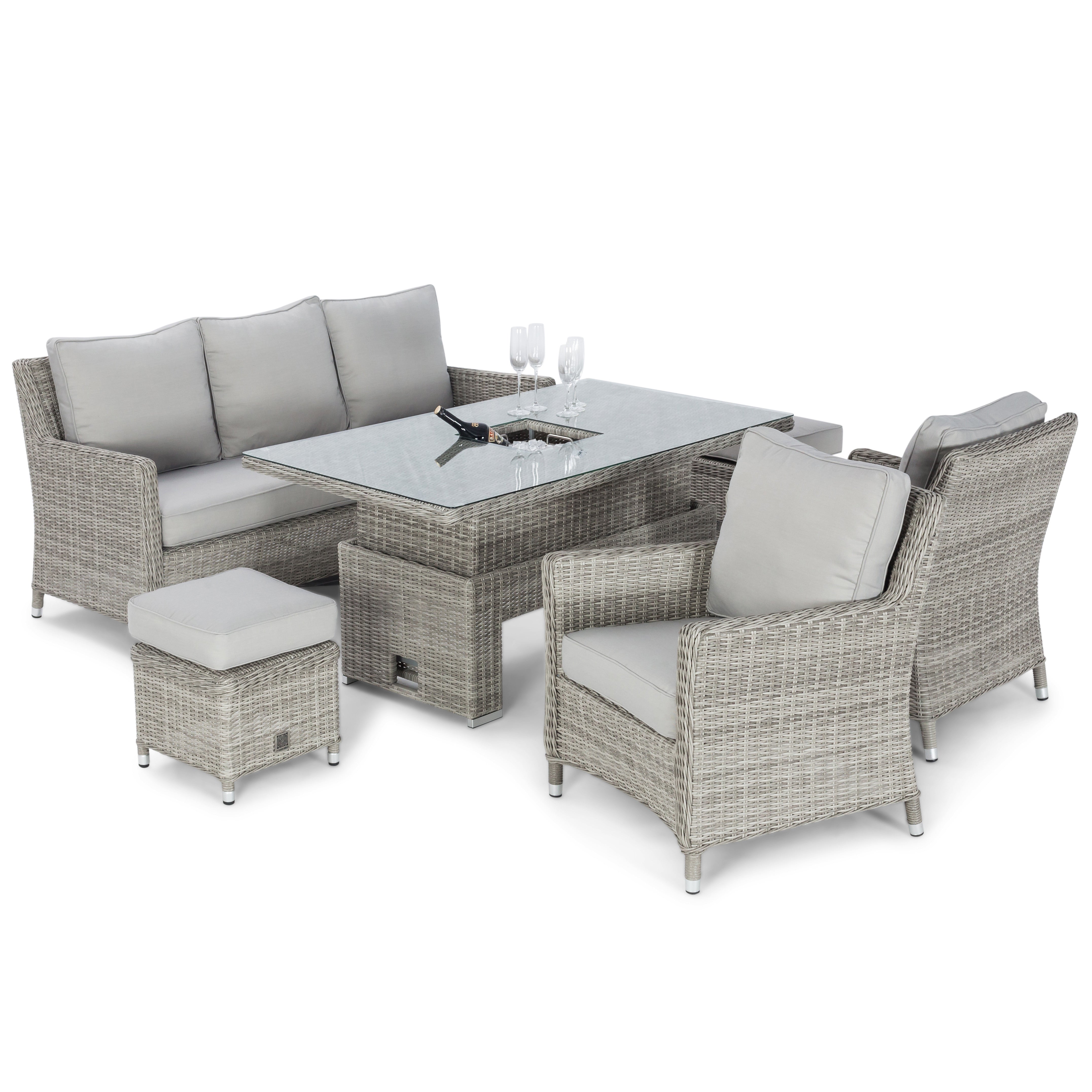 Oxford Rattan Sofa Dining Set with Ice Bucket & Rising Table