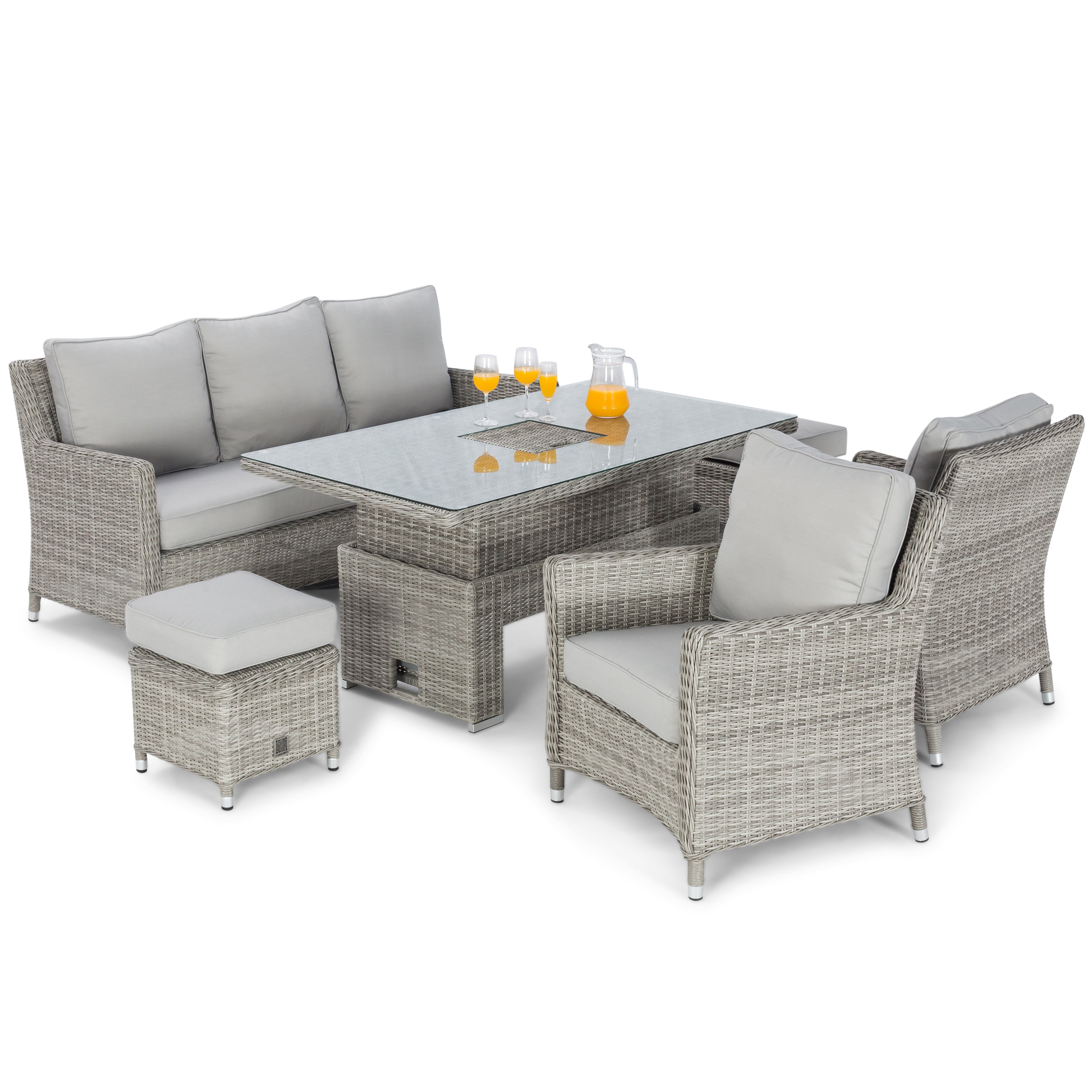 Oxford Rattan Sofa Dining Set with Ice Bucket & Rising Table