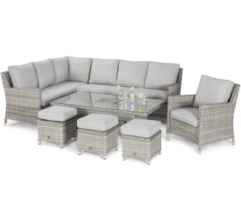Oxford Rattan Corner Dining Sofa Set with Ice Bucket, Rising Table and Armchair