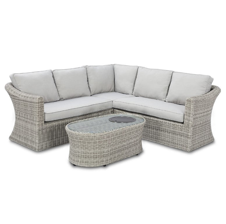 Oxford Rattan Small Corner Sofa with Fire Pit Coffee Table