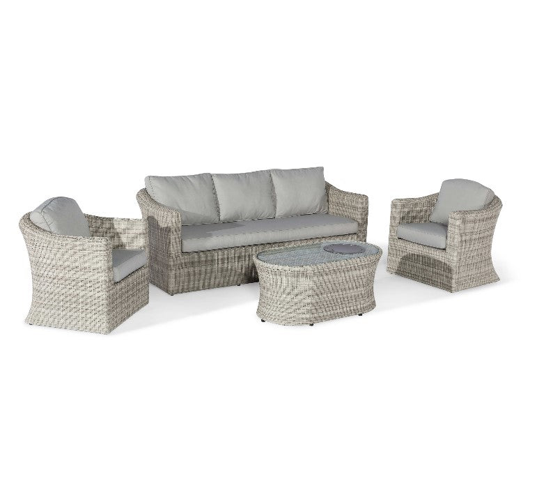 Oxford Rattan 3 Seat Sofa Set with Fire Pit Coffee Table