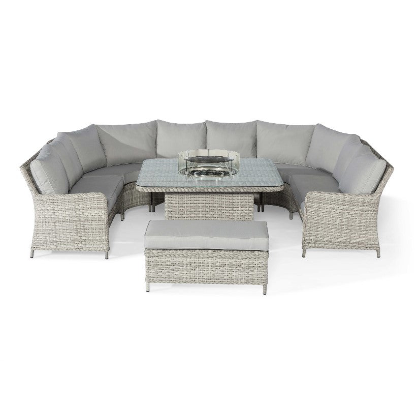 Oxford Rattan Royal U Shaped Sofa Set with Fire Pit Table