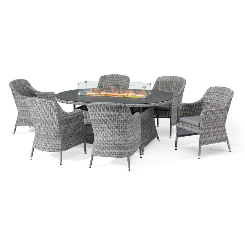 Santorini Rattan 6 Seat Oval Fire Pit Dining Set