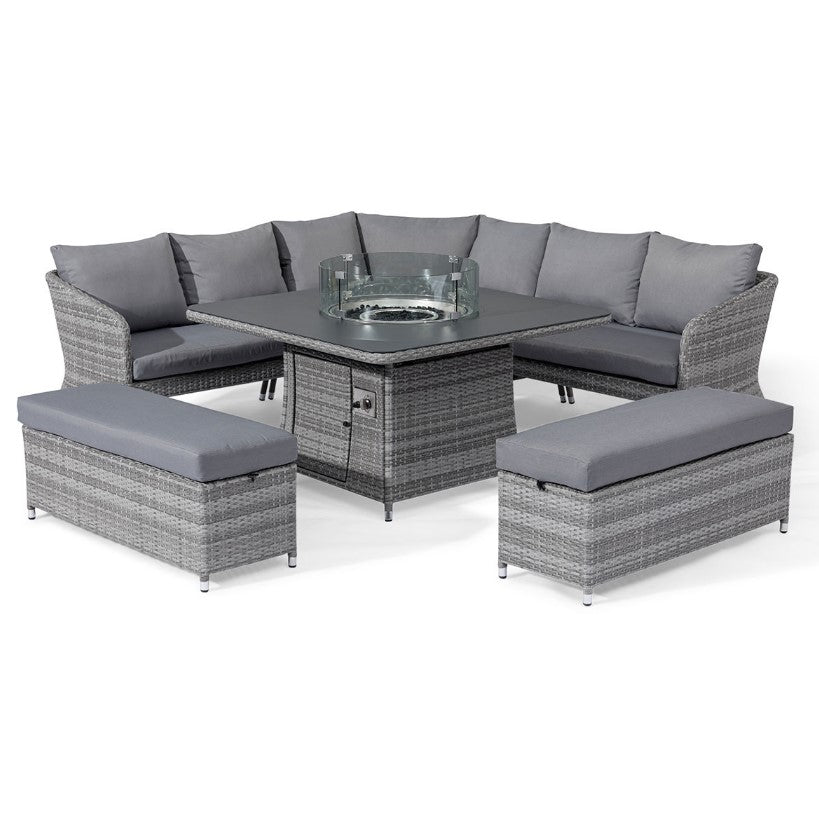 Santorini Rattan Deluxe Corner Dining Set with Fire Pit Table