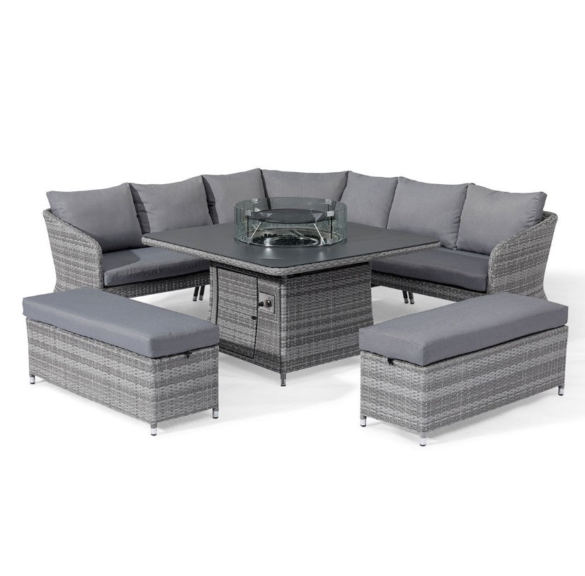 Santorini Rattan Deluxe Corner Dining Set with Fire Pit Table