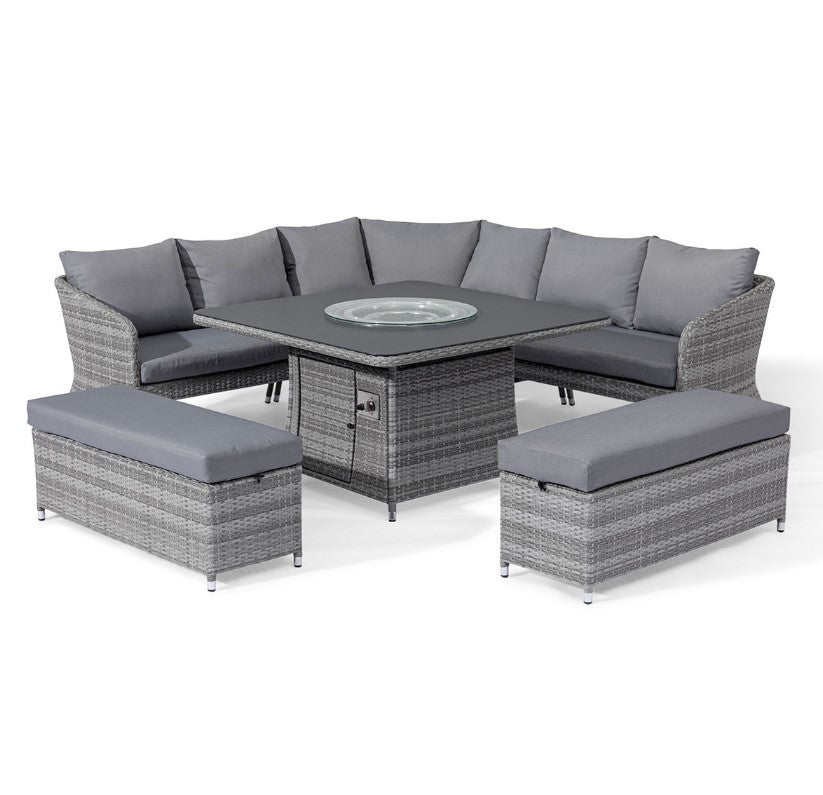 Santorini Rattan Deluxe Corner Dining Set with Fire Pit Table