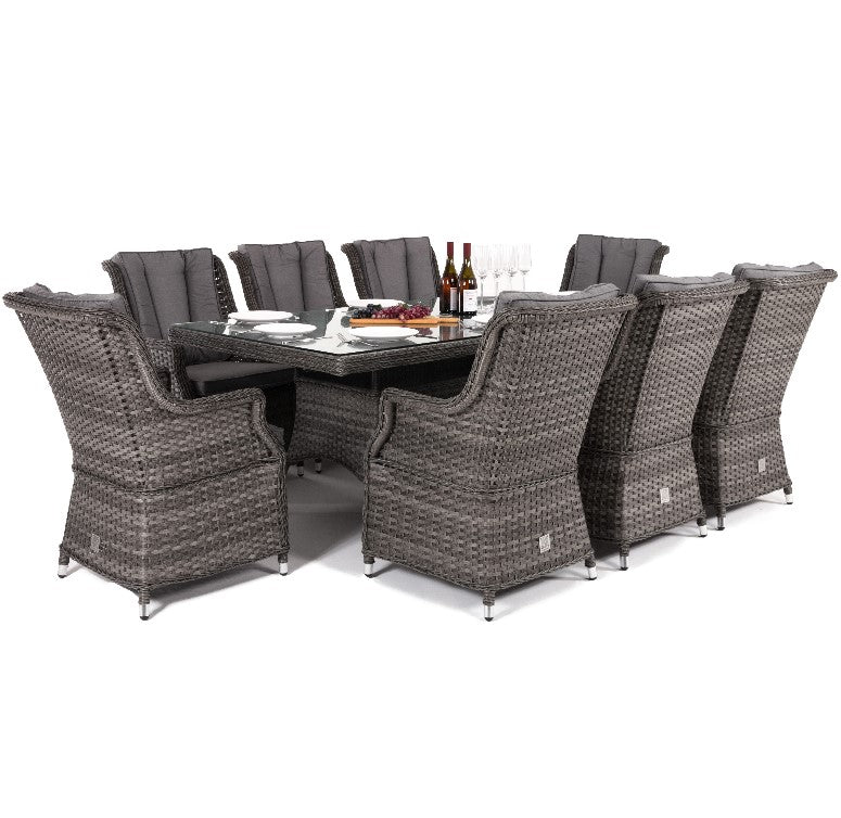 Victoria Rattan 8 Seat Rectangle Dining Set with Square Chairs