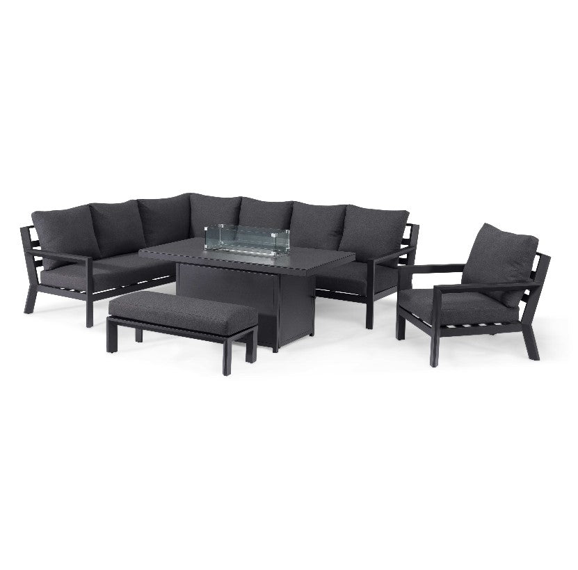 Manhattan Fabric Reclining Corner Sofa Dining Set with Fire Pit Table & Armchair