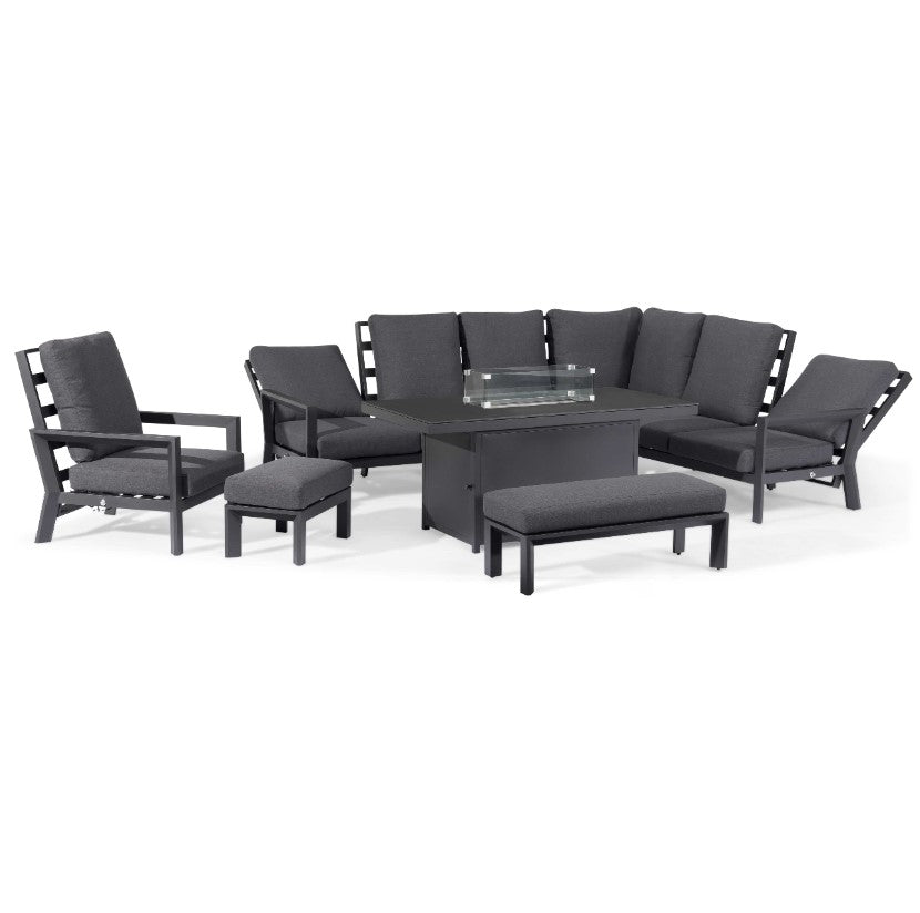 Manhattan Fabric Reclining Corner Sofa Dining Set with Fire Pit Table & Armchair