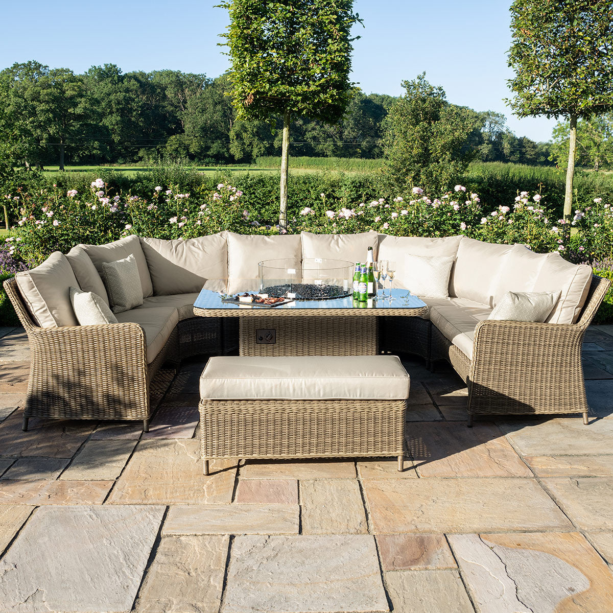 Winchester Rattan Royal U Shaped Sofa Set with Fire Pit Table
