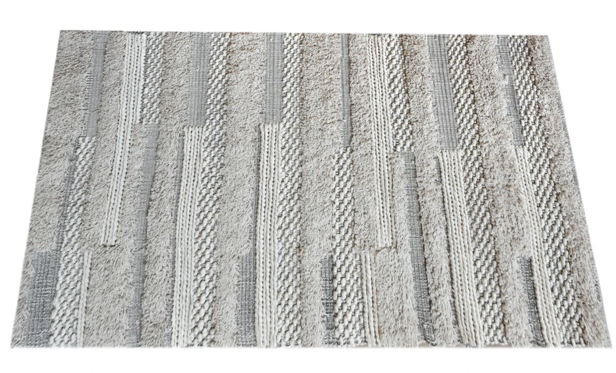 Ivory 'Almar' Multi Textured Hand Woven Cotton Rug