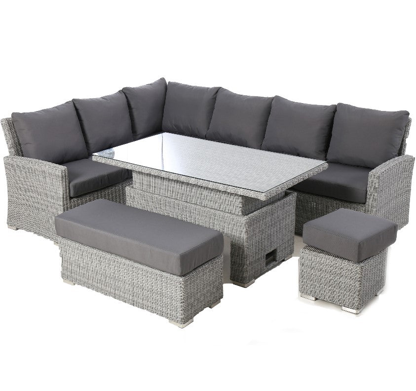 Ascot Rattan Rectangular Corner Sofa Dining Set with Rising Table