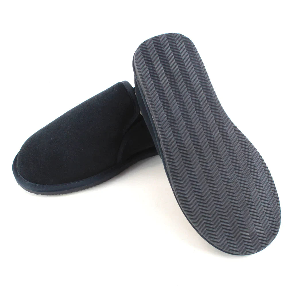 Deluxe Mens 'Avi' Sheepskin Slippers with Hard Sole - Navy