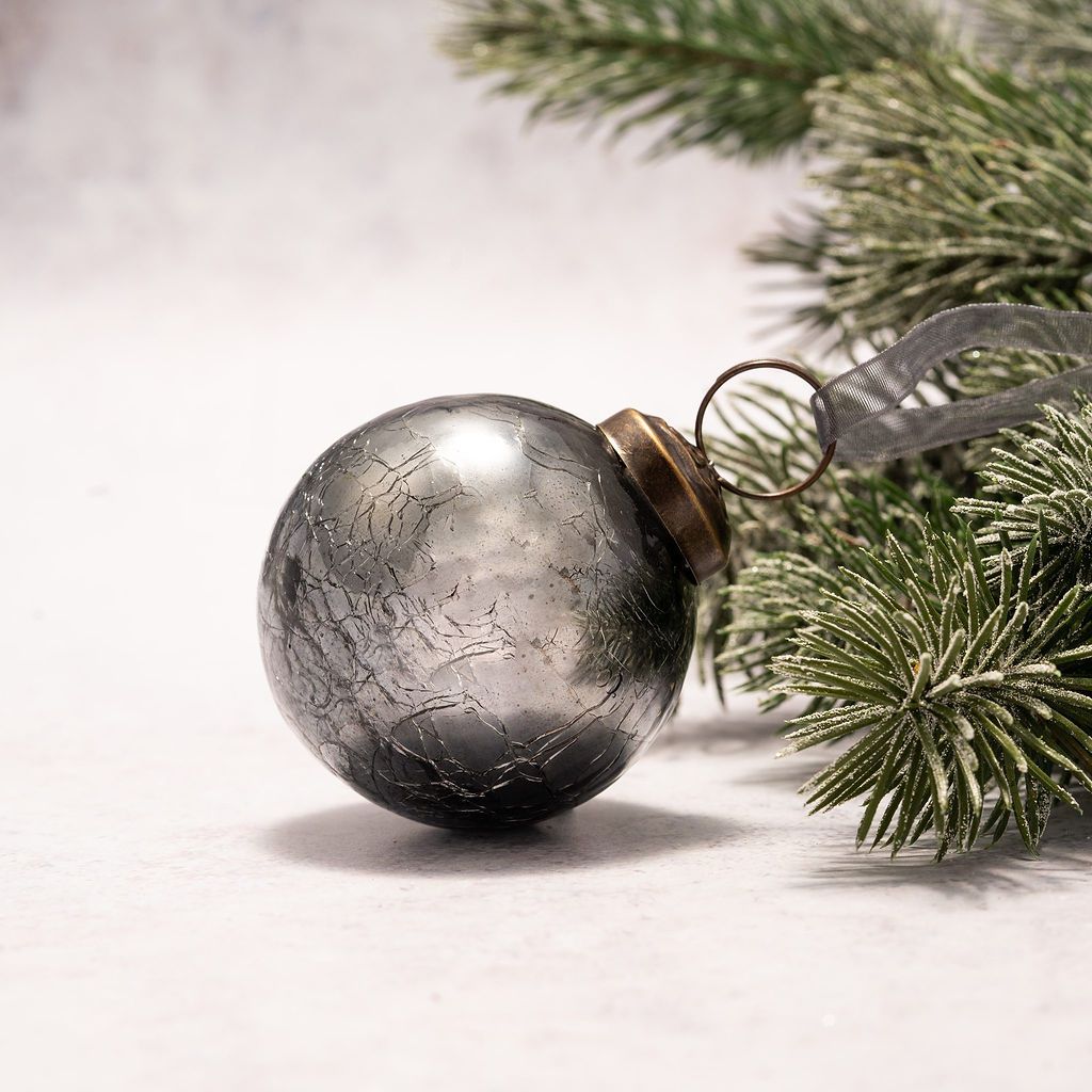 2" Medium Slate Crackle Glass Christmas Bauble