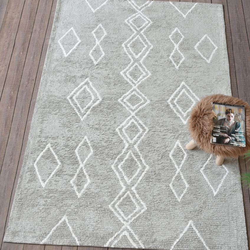 Silver & Ivory 'Bremen' Geometric Table Tufted Cotton Rug