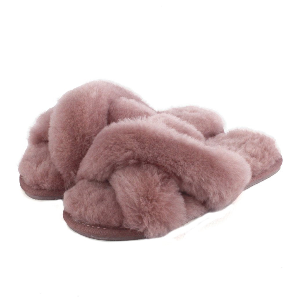 Ladies - Delilah Sheepskin Cross Over Slider - Pink-Mink