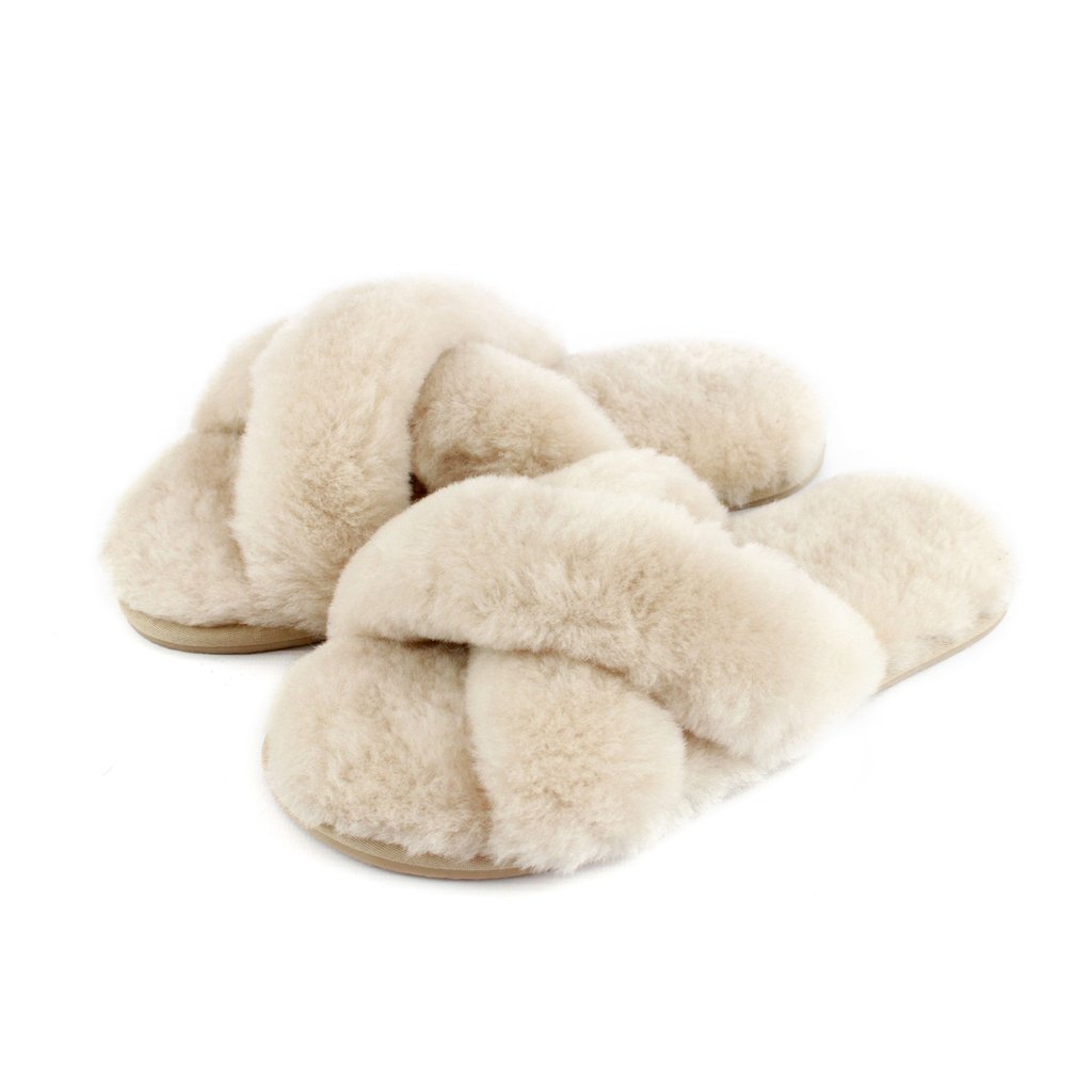 Ladies - Delilah Sheepskin Cross Over Slider - Oyster