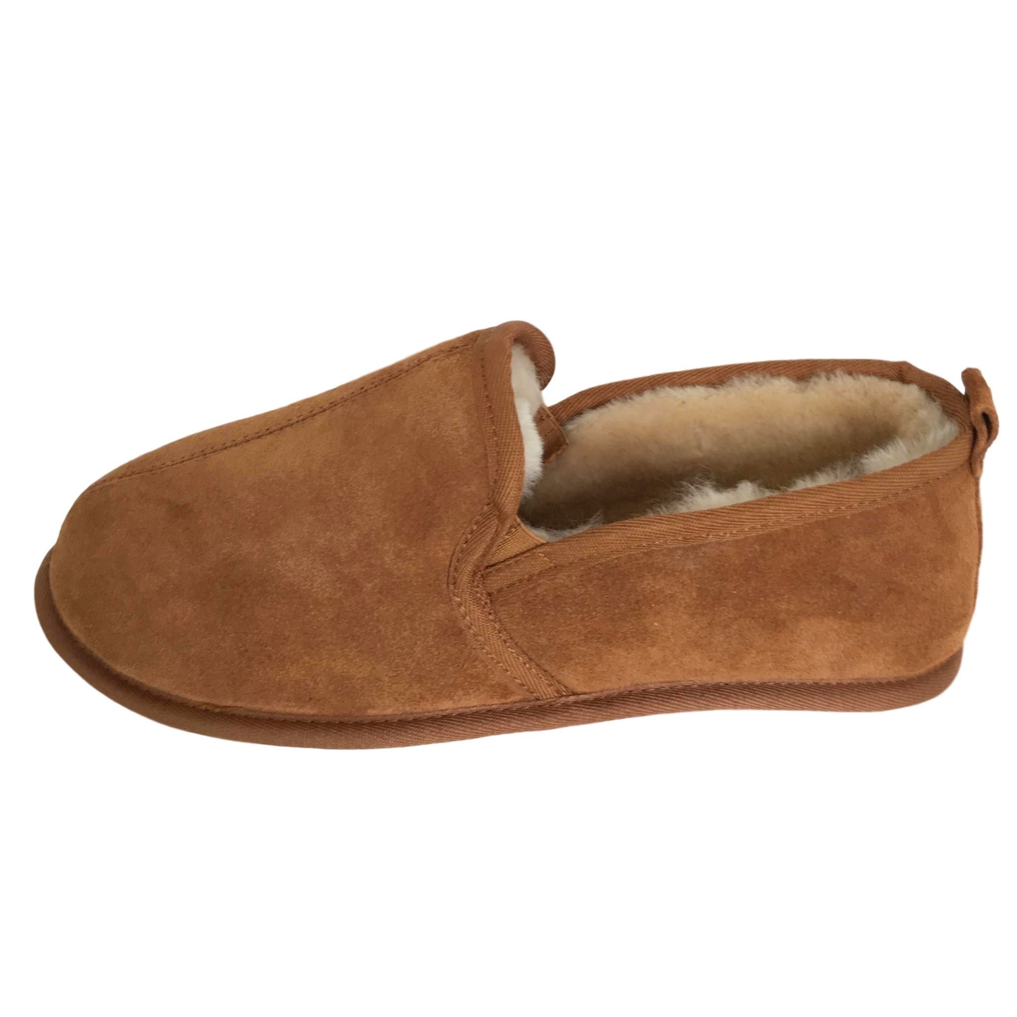 Deluxe Mens 'Liam' Sheepskin Slippers with Soft Sole - Chestnut