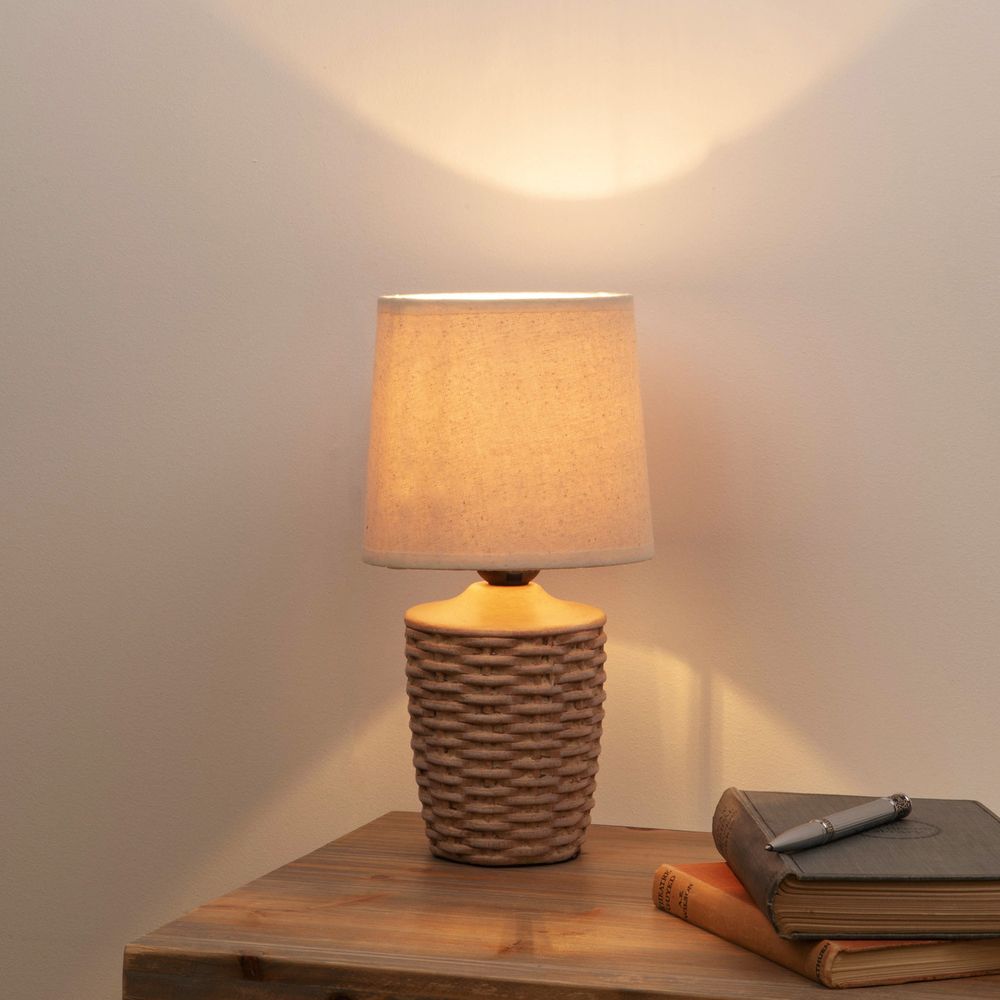 Basket Weave Table Lamp with Beige Linen Shade 30cm