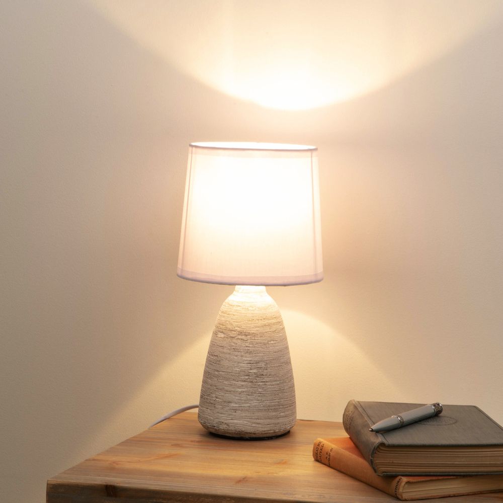 Grey Bark Impression Table Lamp with White Cotton Shade
