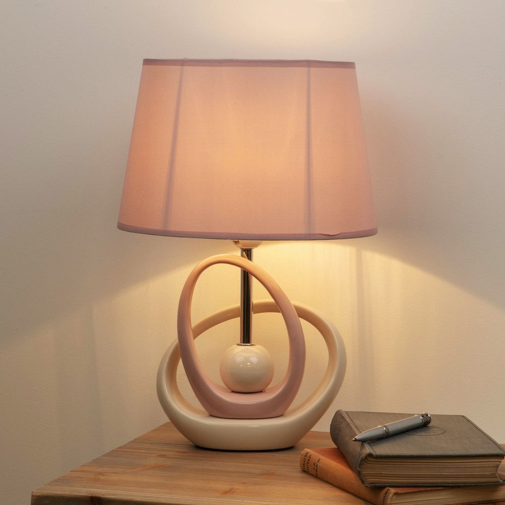 Abstract Pink and Cream Table Lamp with Pink Cotton Shade