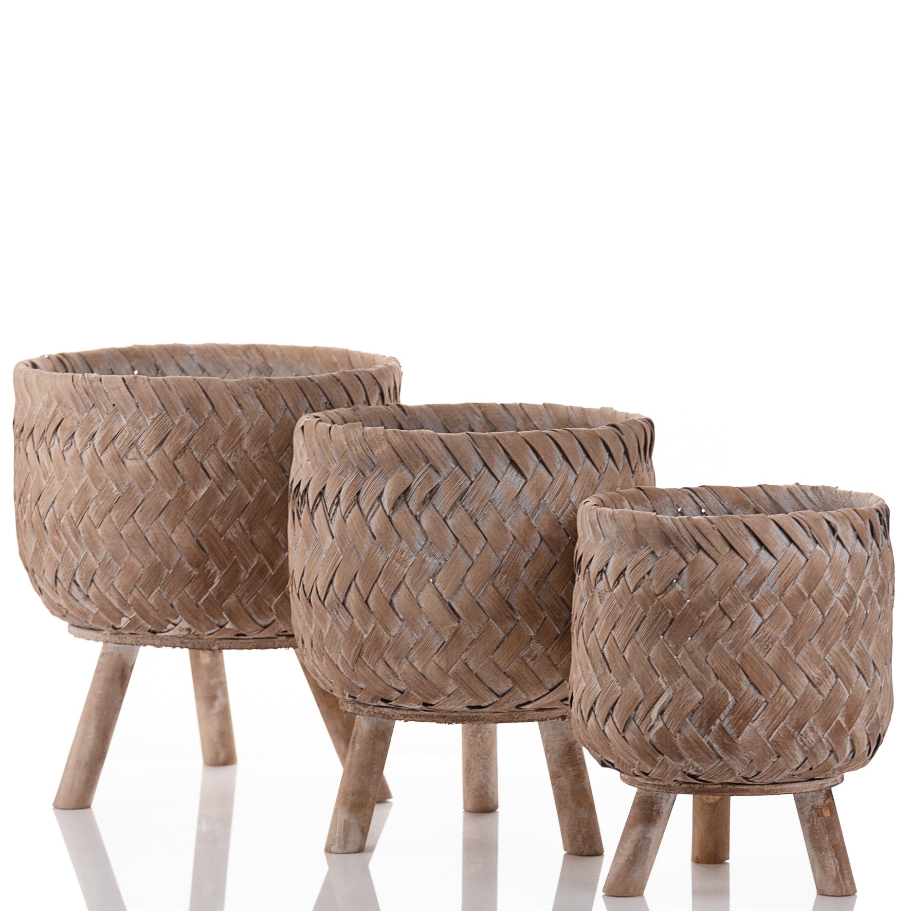 Set of 3 Woven Bamboo Indoor Footed Planters