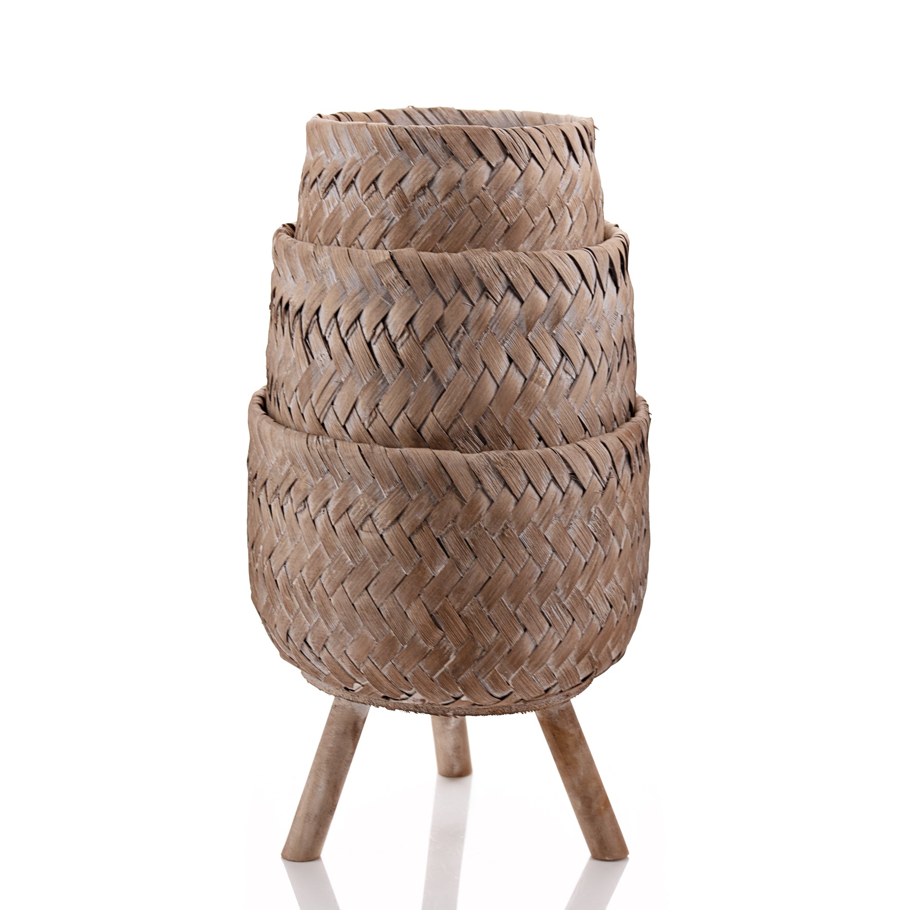 Set of 3 Woven Bamboo Indoor Footed Planters