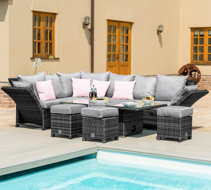 Henley Rattan Corner Sofa Dining Set with Rising Table