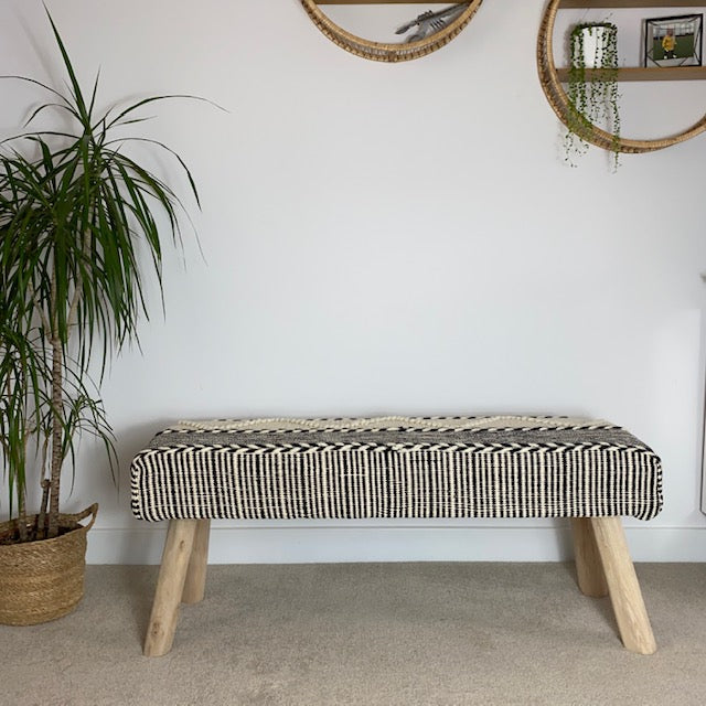 Ivory & Charcoal Textured 'Pitre' Bench