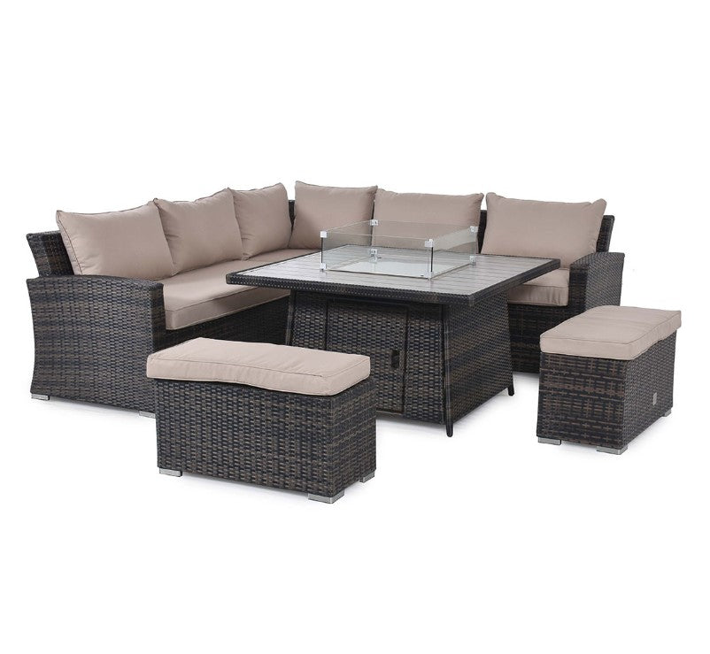 Kingston Rattan Corner Deluxe Sofa Set With Fire Pit